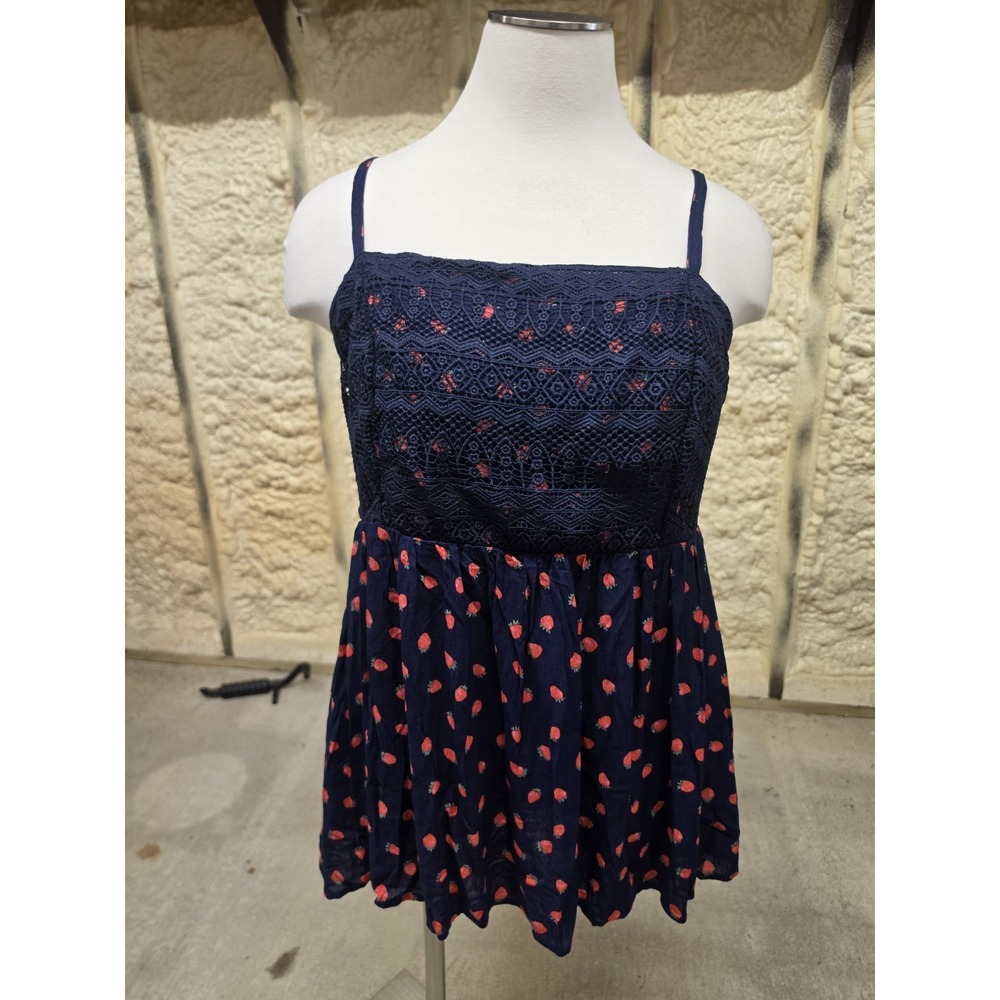 Torrid 3X Floral Babydoll Tank Crochet Gauze White NWT Plus Navy Blue